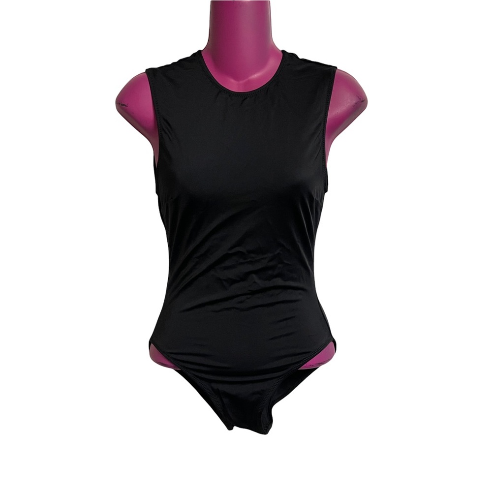 Solid and Striped black one piece swimsuit